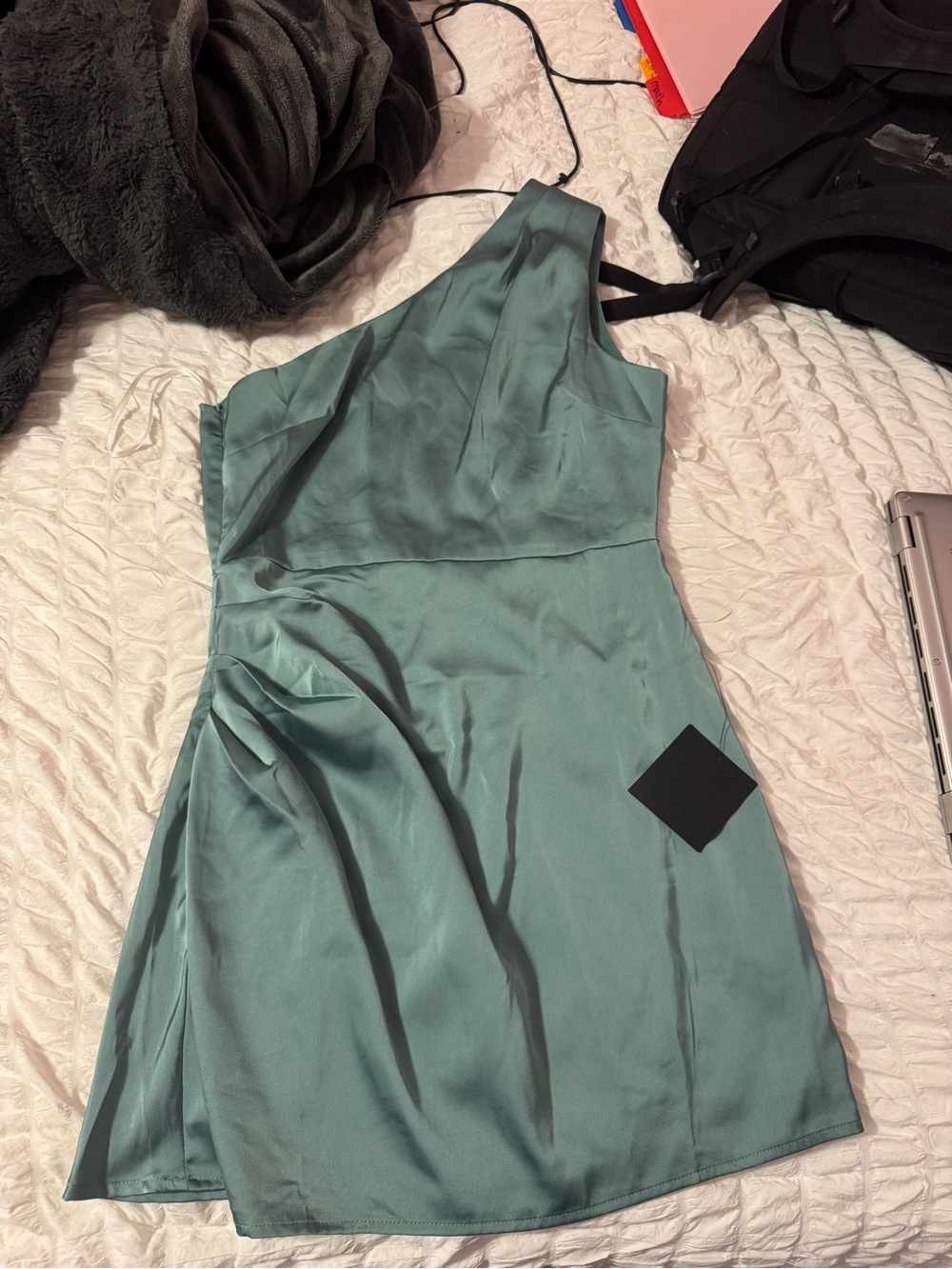 Lulu's Teal One-Shoulder Satin Dress